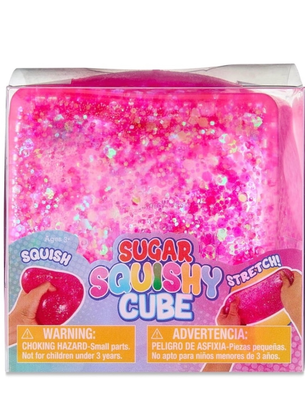 Sugar Squishy Cube Pink Glitter Stretch Toy